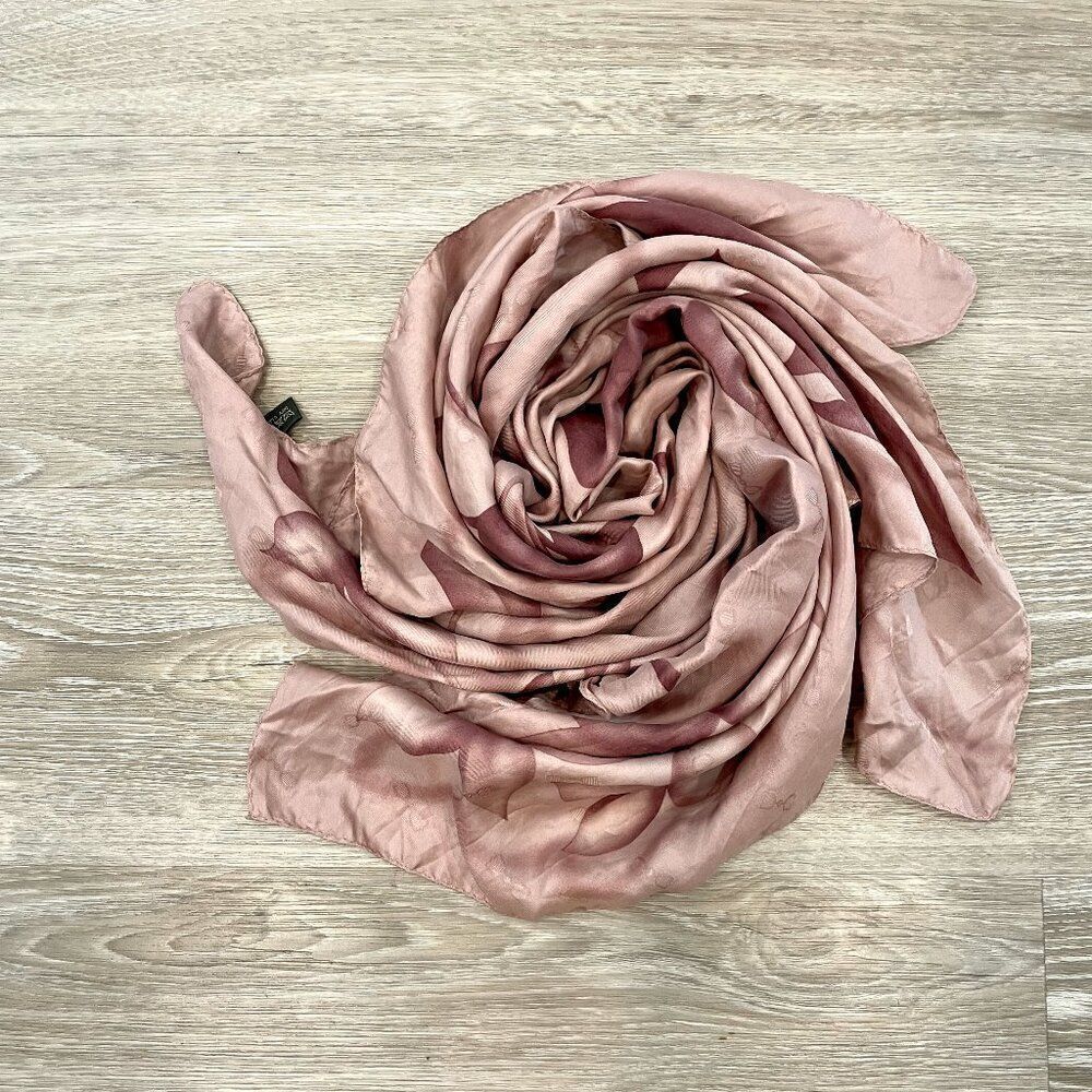 Silk Hand Rolled Pink Floral Print Scarf 33"x33"
